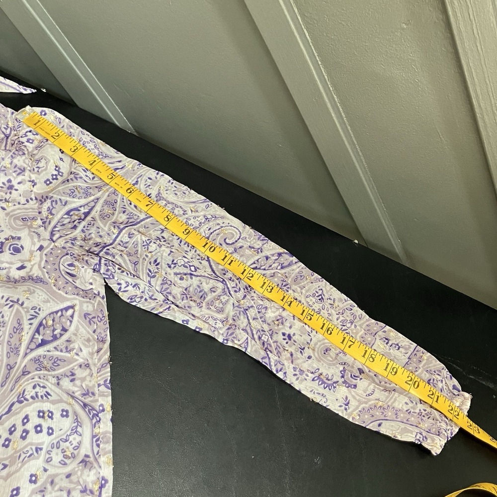 Ann Taylor Paisley Tie Neck Blouse Womens SP Lavender Long Sleeve Top NWT - Picture 5 of 11